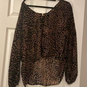 FREE PEOPLE Cheetah Sheer Long Sleeve Blouse